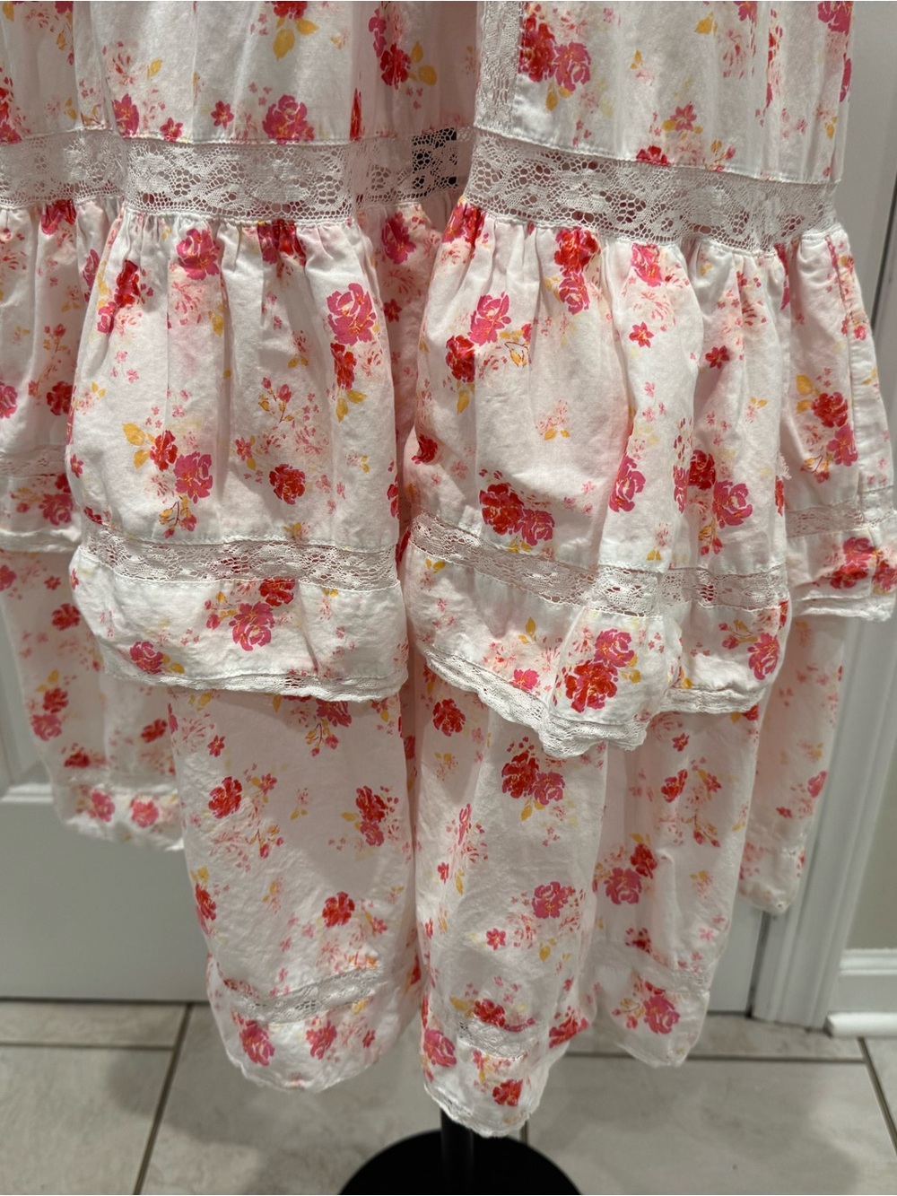 LoveShackFancy Pink & White Floral Puff-Sleeve Midi Dress Summer Feminine Small - Picture 4 of 6